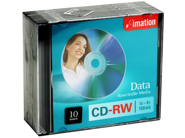 Paquete de 10 CD-RW Imation de 700MB / 4X, en caja Slim