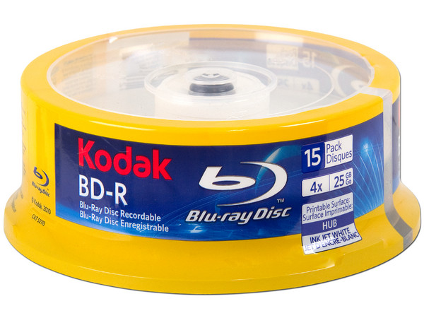 Paquete de 15 Blu-ray Disc BD-R Superficie imprimible Kodak de 25GB, 4x.