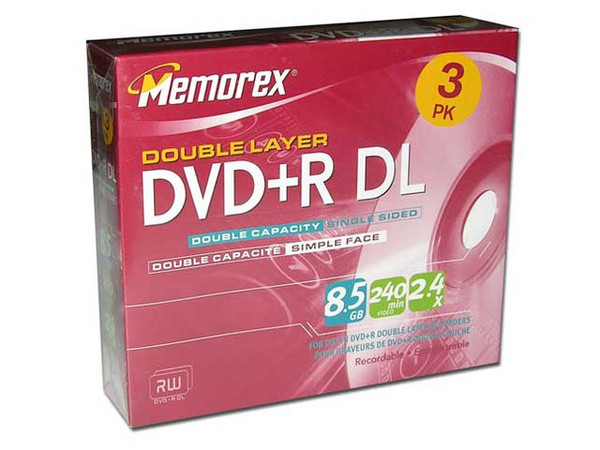 Paquete de 3 DVD+R DL Memorex de 8.5GB / 2.4X