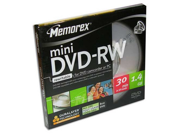 Mini DVD-RW Memorex, 1.4GB, 2X, 1 pieza.