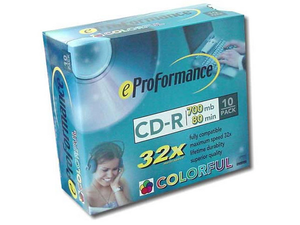 CD eProformance Virgen 80min/700MB, Colorful, 32X, SlimCase, 10CD.