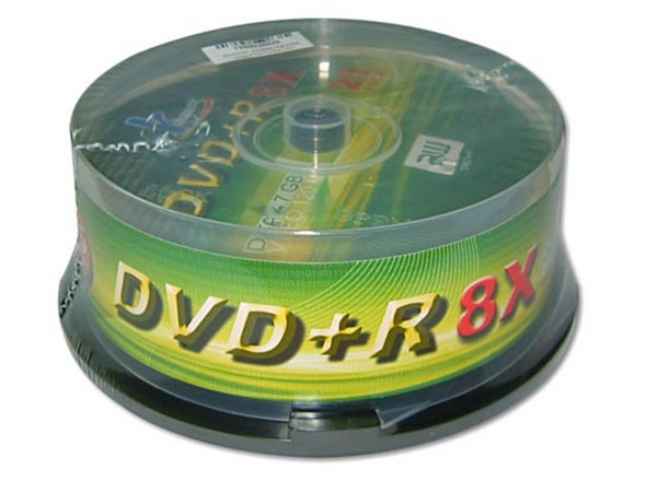 Paquete de 25 DVD+R de 4.7GB / 8X. Sin Caja.