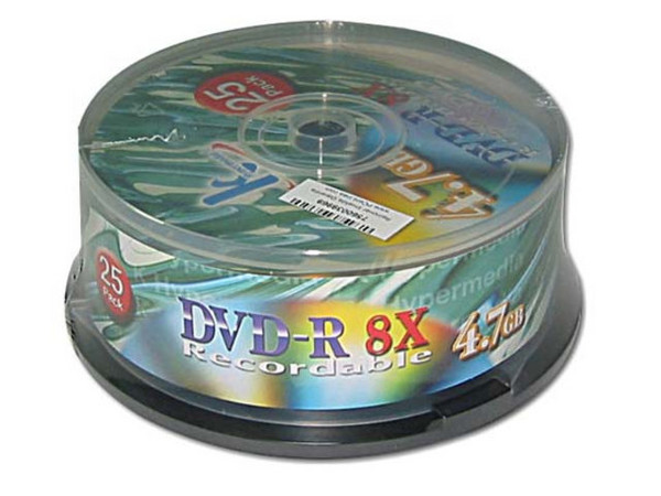 Paquete de 25 DVD-R de 4.7GB / 8X. Sin Caja.