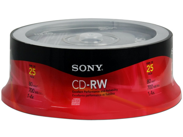 Paquete de 25 CD-RW Sony de 700MB, 1-4x
