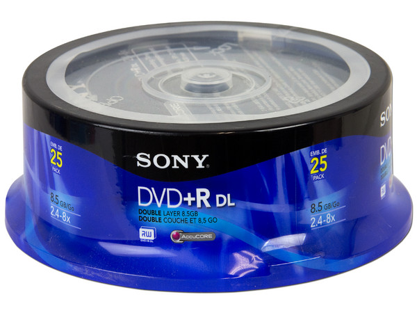 Paquete de 25 DVD+R DL Sony de 8.5GB, 8X.