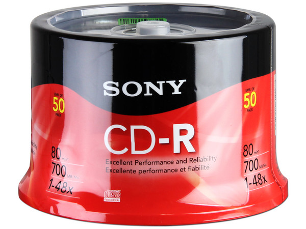 Paquete de 50 CD-R Sony de 700MB, 80Min, 1-48x