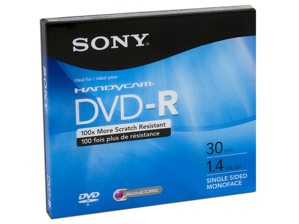 Mini DVD-R Sony, 1.4GB, 30min, 1 pieza.