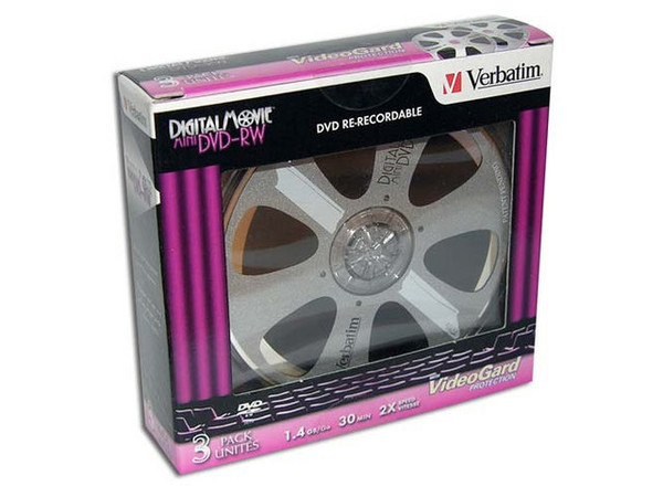 Mini DVD-RW Digital Movie Verbatim 1.4GB, 2X, 3 piezas.