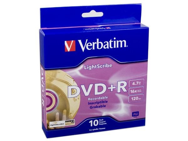 Paquete de 10 DVD+R LightScribe Verbatim de 4.7GB, 16X.