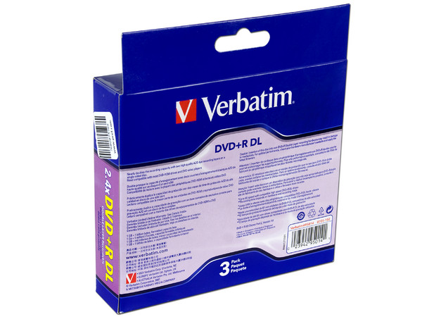 Paquete de 3 DVD+R DL (Doble Layer) Verbatim de 8.5GB, 2.4X