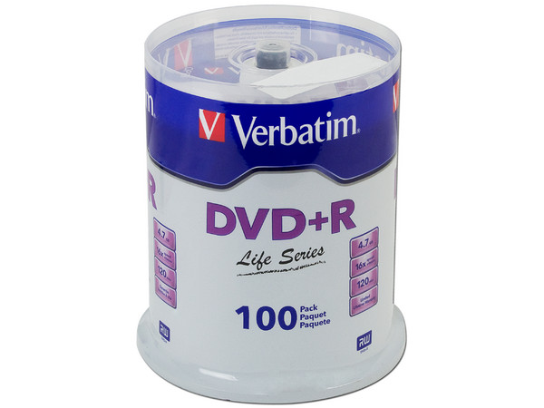 Paquete de 100 DVD+R Verbatim de 4.7GB, 16x.
