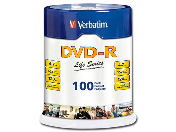 Paquete de 100 DVD-R Verbatim Life Series de 4.7GB, 16x.
