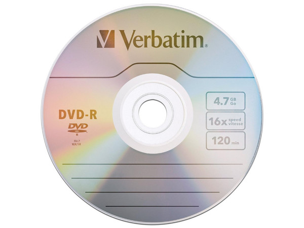 DVD-R Verbatim 4.7GB 16X, paquete de 50 piezas.