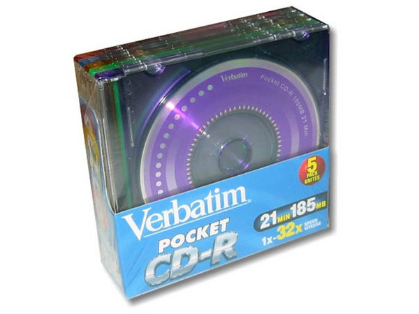 Paquete Verbatim de 5 Pocket CD-Rs (Mini-CDs) de 21Min/185MB, 32X.