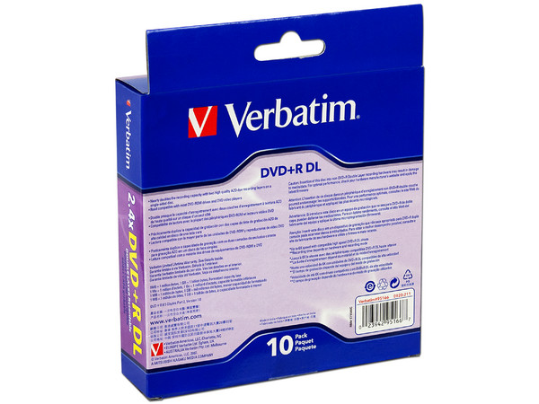 Paquete de 10 DVD+R DL (Doble Layer) Verbatim de 8.5 GB, 2.4x.