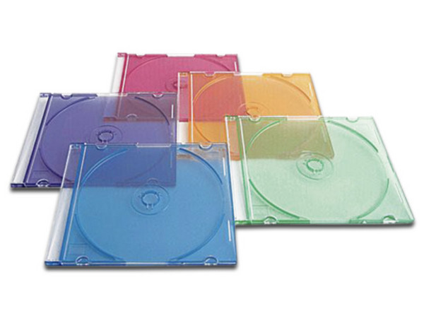 Paquete de 50 Cajas para CD-DVD Verbatim de colores (Azul, Verde, Naranja, Violeta y Rosa).