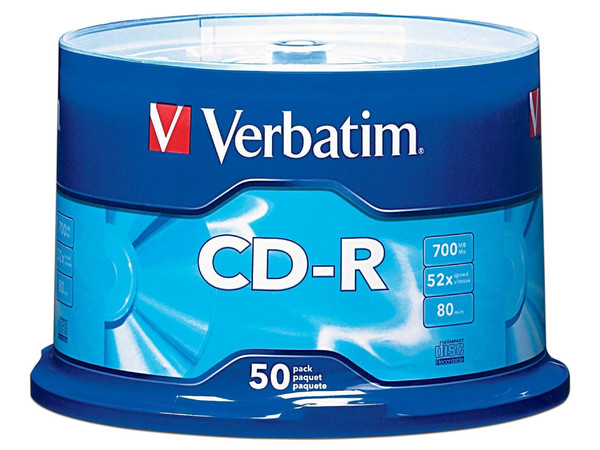 Paquete de CD-R Verbartim, 700Mb, 52x, 50 Piezas.