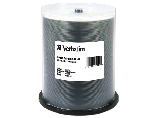 Paquete de 100 CD-R Verbatim de 700MB/80Min, 52x, imprimibles.