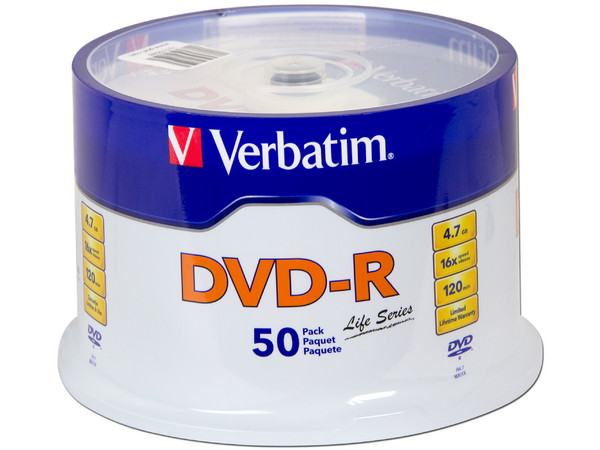 Paquete de 50 DVD-R Verbatim de 4.7 GB, 120min, 16x.