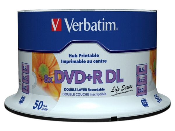 Paquete de 50 DVD+R DL Verbatim Imprimible de 8.5GB, 8X.