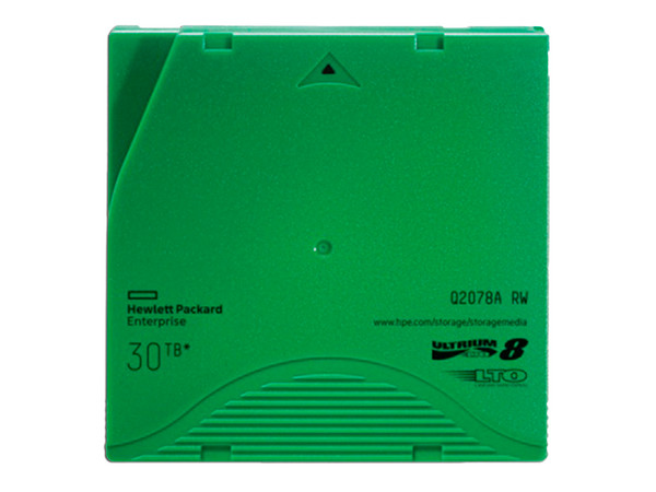 Cartucho de datos regrabable HP LTO8 Ultrium RW de 30TB.
