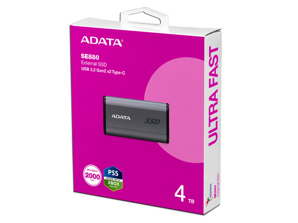 Unidad de Estado Sólido Portátil ADATA Elite SE880 de 4TB, USB-C 3.2 Gen 2x2. Color Gris.