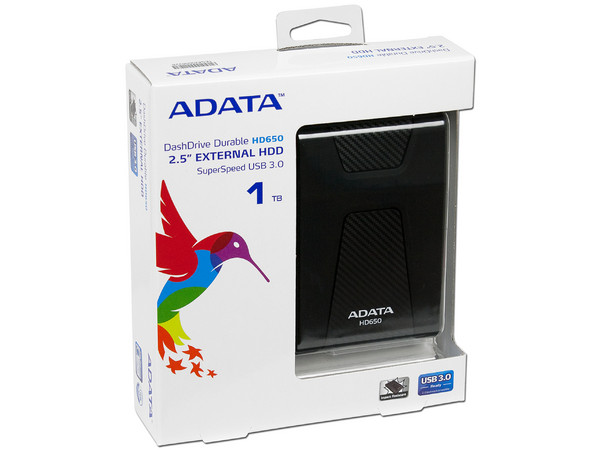 Disco Duro Portátil ADATA DashDrive Durable HD650 de 1TB, resistente a golpes, USB 3.0.