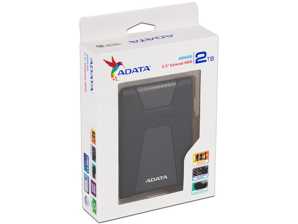 Disco Duro Portátil ADATA HD650 de 2 TB, USB 3.0, Color Negro.