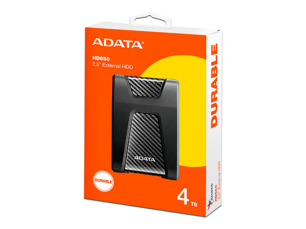 Disco Duro Portátil ADATA DashDrive Durable HD650 de 4 TB, resistente a golpes, USB 3.0.