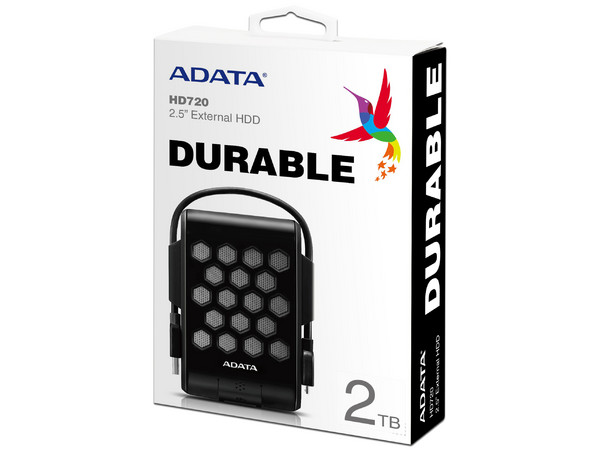 Disco Duro Portátil ADATA HD720 de 2 TB a prueba de agua y polvo, USB 3.2. Color Negro.