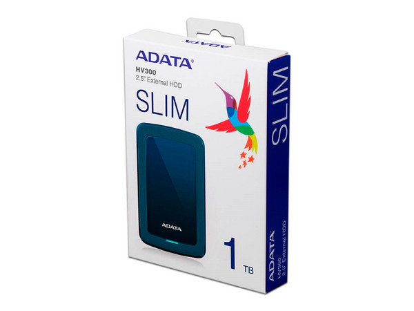 Disco duro externo ADATA HV300 de 1 TB, USB 3.1. Color azul.