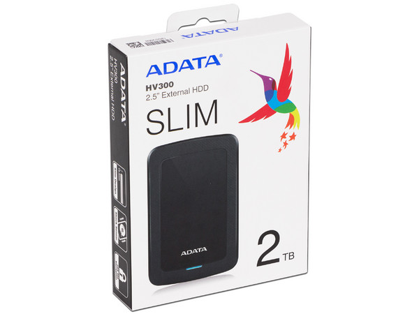 Disco Duro Portátil ADATA HV300 SLIM de 2TB, USB 3.1. Color Negro.