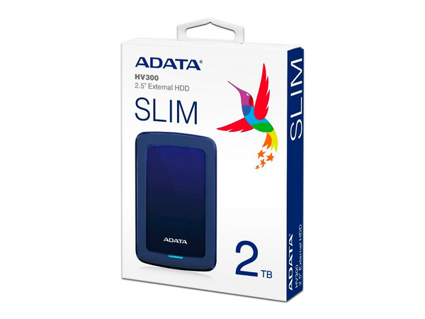 Disco Duro Portátil ADATA HV300 de 2 TB, USB 3.0. Color azul.