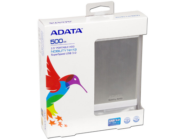 Disco Duro Portátil ADATA Nobility NH13 de 500 GB, USB 3.0. Color Plata.