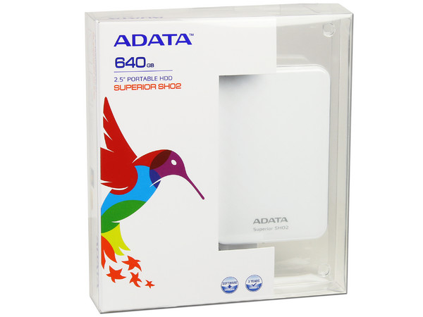 Disco Duro Portable adata Superior SHO2 de 640GB, USB 2.0. Color Blanco
