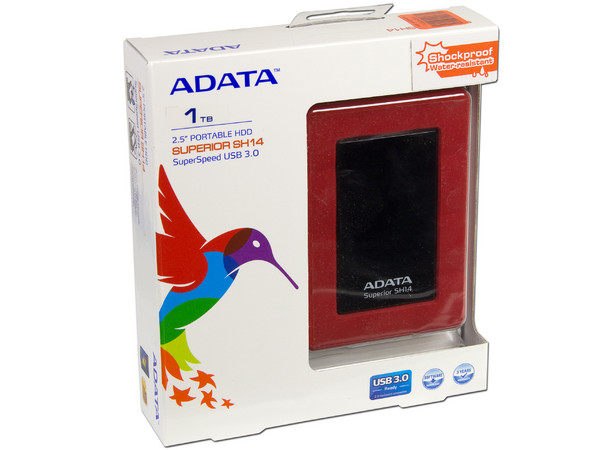 Disco Duro Portátil ADATA SH14 a prueba de Agua y Golpes USB 3.0 de 1 TB. Color Rojo.