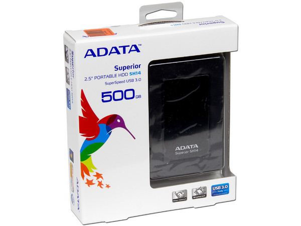 Disco Duro Portátil ADATA SH14 de 500 GB, USB 3.0,  a prueba de Agua y Golpes, Color Negro.