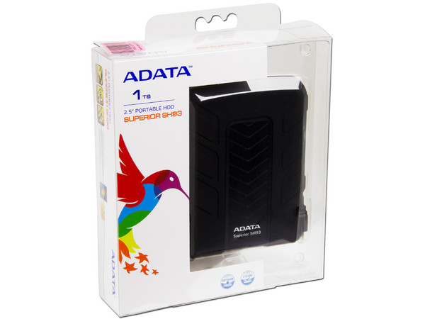 Disco Duro Portátil Adata Sport SH93 a prueba de agua y golpes de 1 TB, USB 2.0. Color Negro