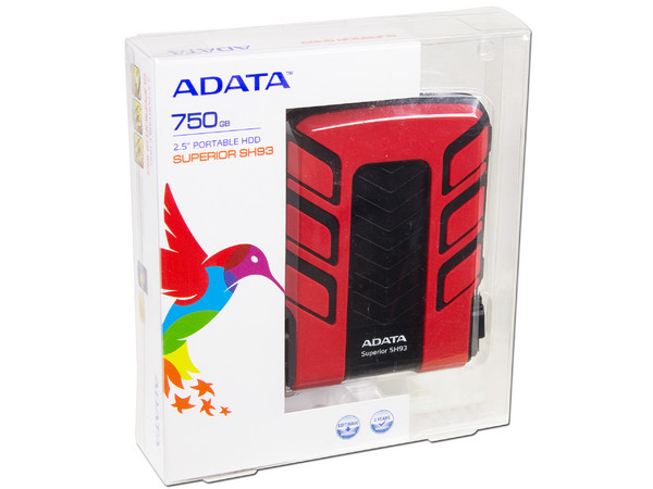 Disco Duro Portátil adata Sport SH93 a prueba de agua y golpes de 750 GB, USB 2.0. Color Rojo