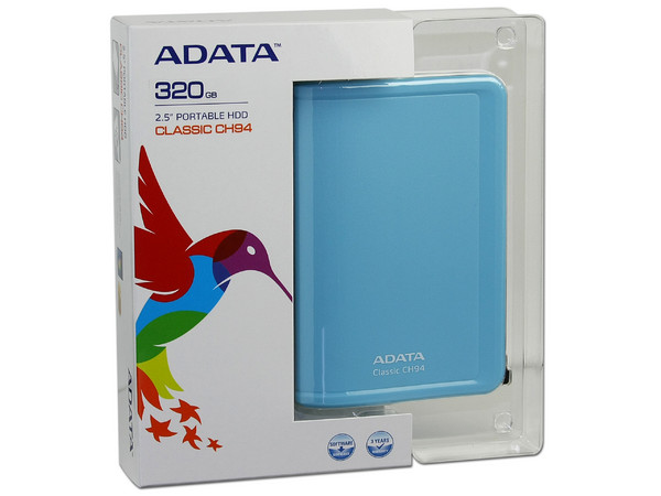 Disco Duro Portable ADATA Classic CH94 de 320GB, USB 2.0. Color Celeste
