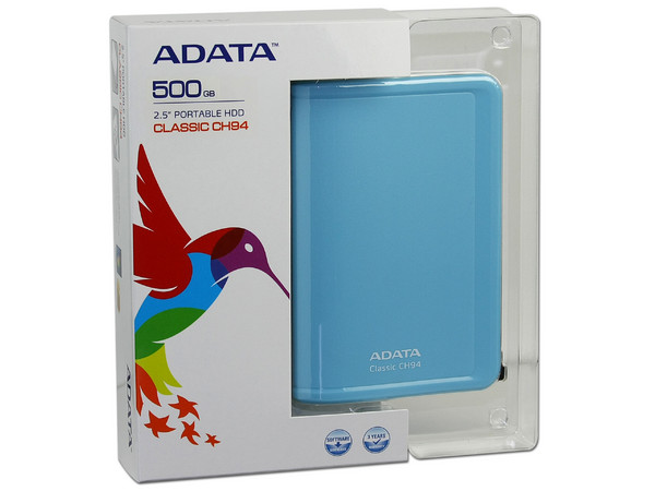 Disco Duro Portátil Adata Classic CH94 de 500 GB, USB 2.0. Color Celeste