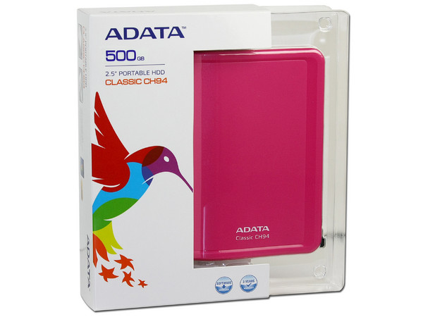 Disco Duro Portable adata Classic CH94 de 500GB, USB 2.0. Color Rosa