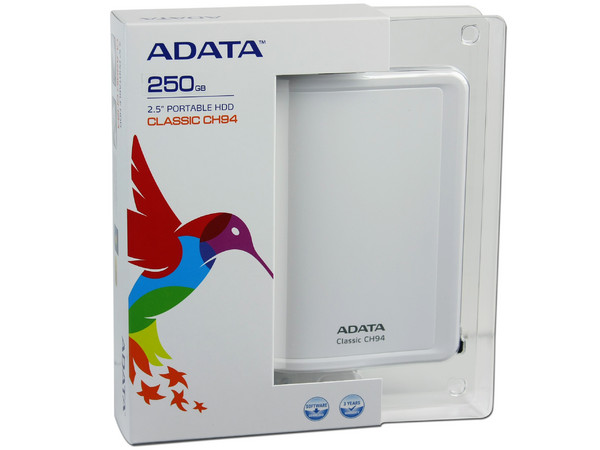 Disco Duro Portable ADATA Classic CH94 de 250GB, USB 2.0. Color Blanco