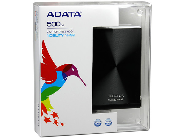 Disco Duro Portátil ADATA Nobility NH92 de 500 GB, USB 2.0. Color Negro