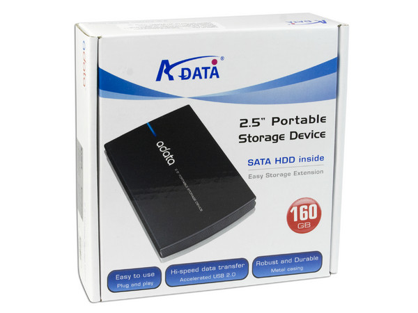 Disco Duro Portable SATA Adata de 160GB, USB 2.0. Color Negro