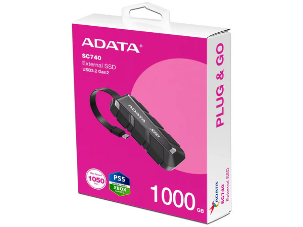 Unidad de Estado Sólido Portátil ADATA SC740 de 1TB, USB Tipo C, Color Negro.