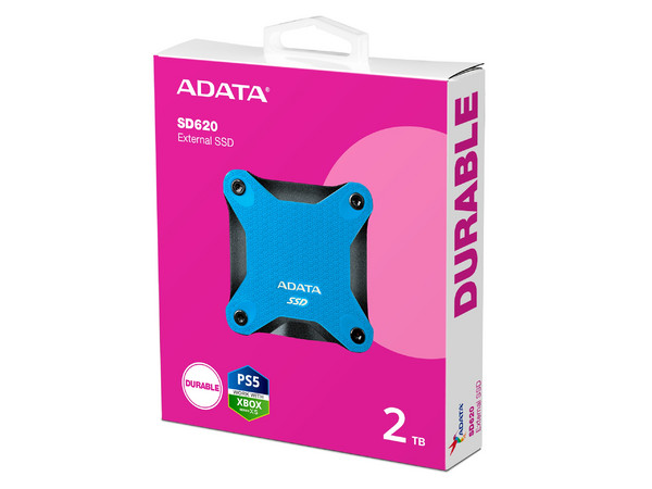 Disco de Estado Sólido Externo, ADATA, SD620, 2 TB, Resistente a Caídas, USB 3.2, azul.