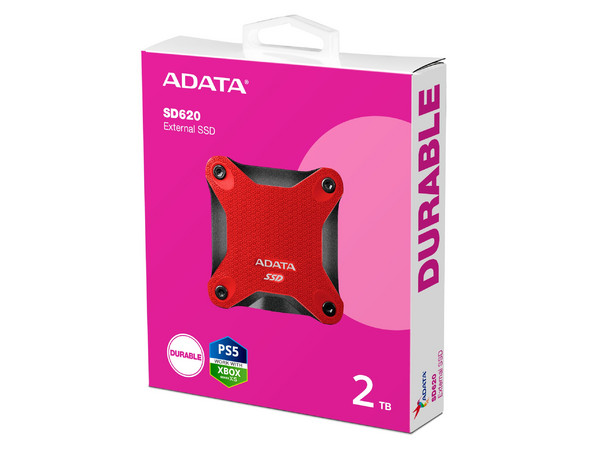 Disco de Estado Sólido Externo, ADATA, SD620, 2 TB, USB 3.2, Resistente a Caídas, Color Rojo.