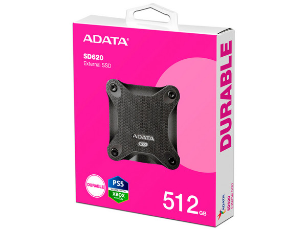 Unidad de Estado Sólido Portátil ADATA SD620-512GCBK de 512GB, USB 3.2, Color Negro.