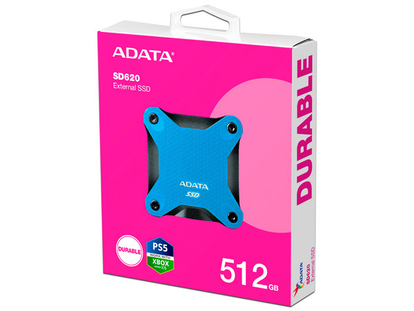 Unidad de Estado Sólido Portátil ADATA SD620-512GCBL de 512GB, USB 3.2, Color Azul.
